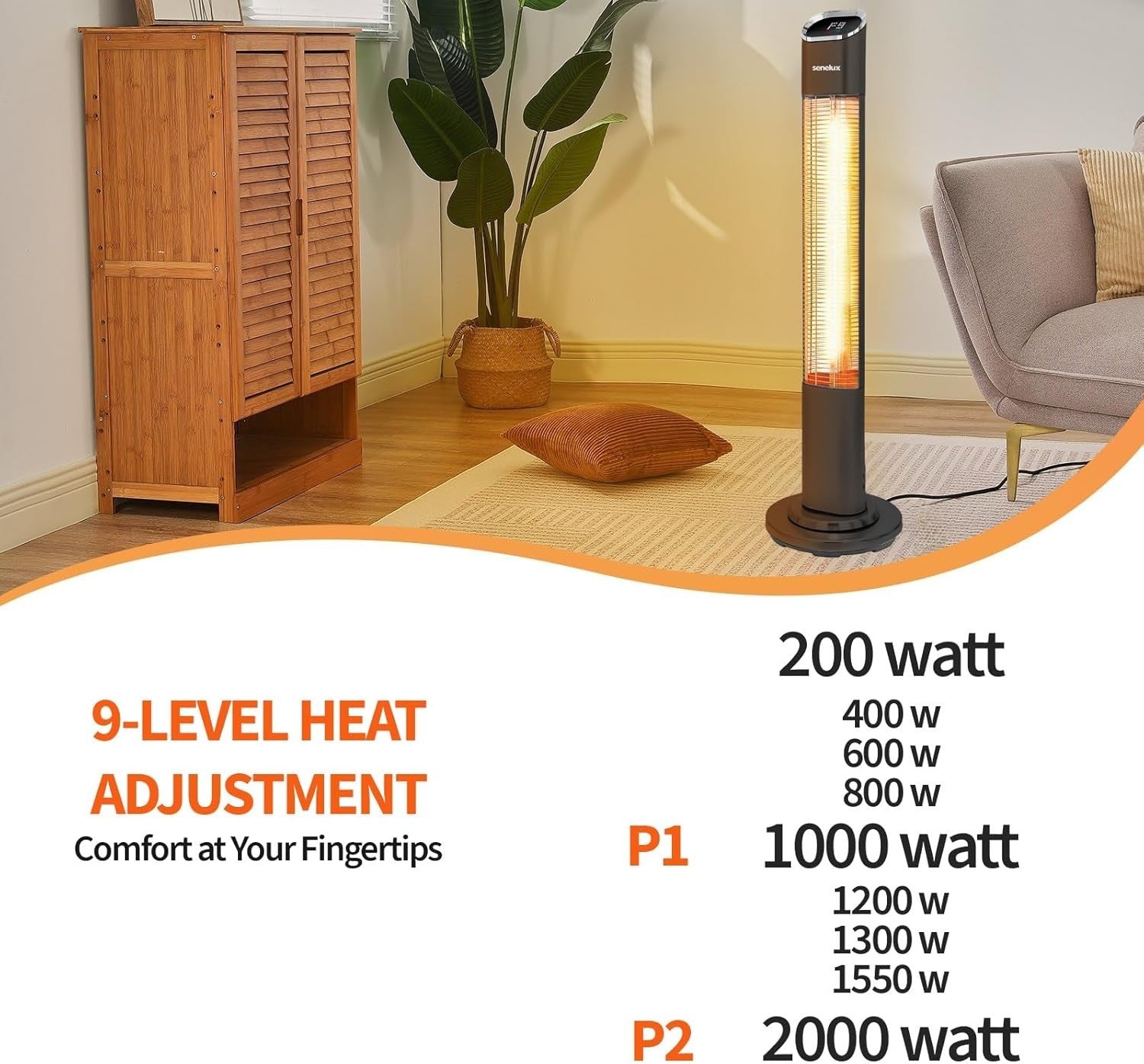 2000W Infrared Patio Heater Tower | 9 Heat Levels, Remote, Timer, Safe