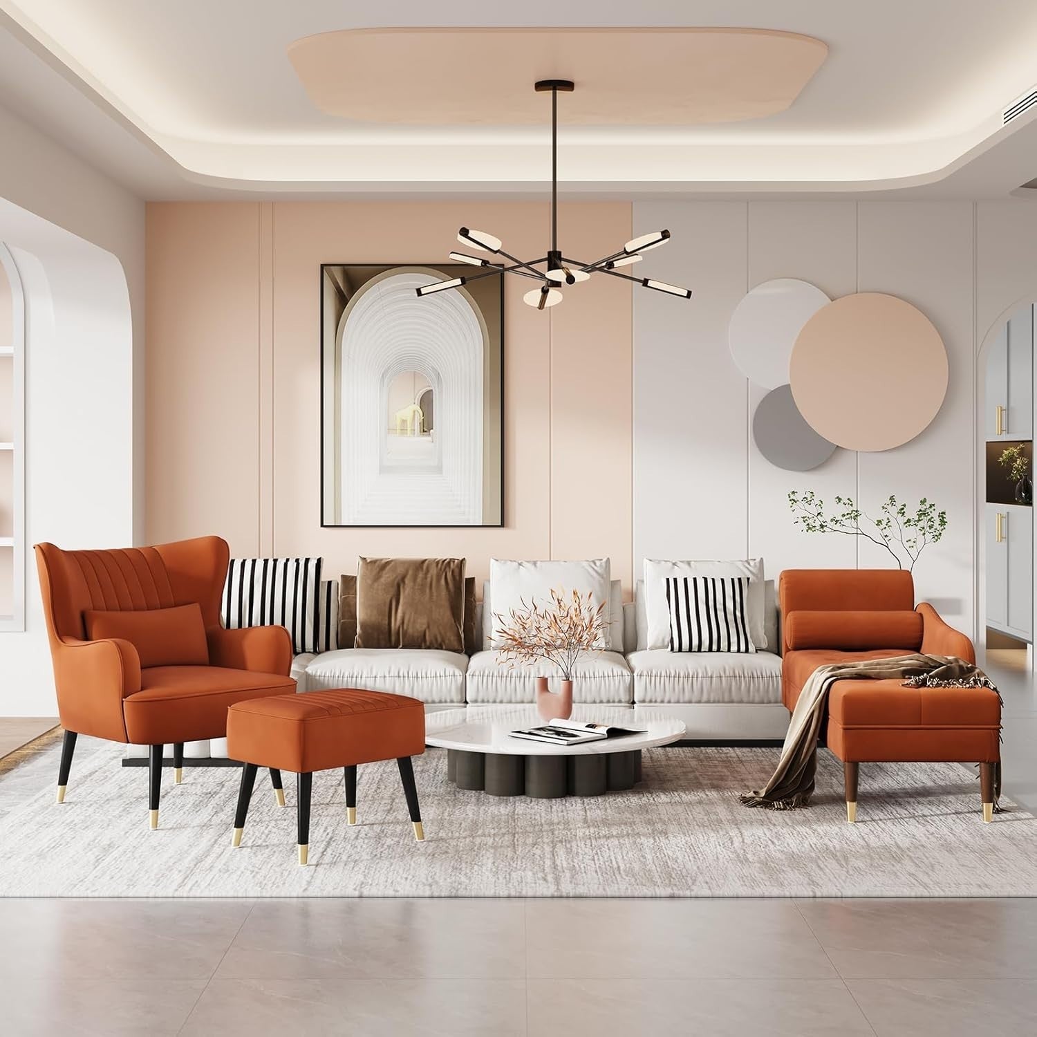 Velvet Armchair with Footstool Wing Back Chair Lounge Sofa Accent Seat