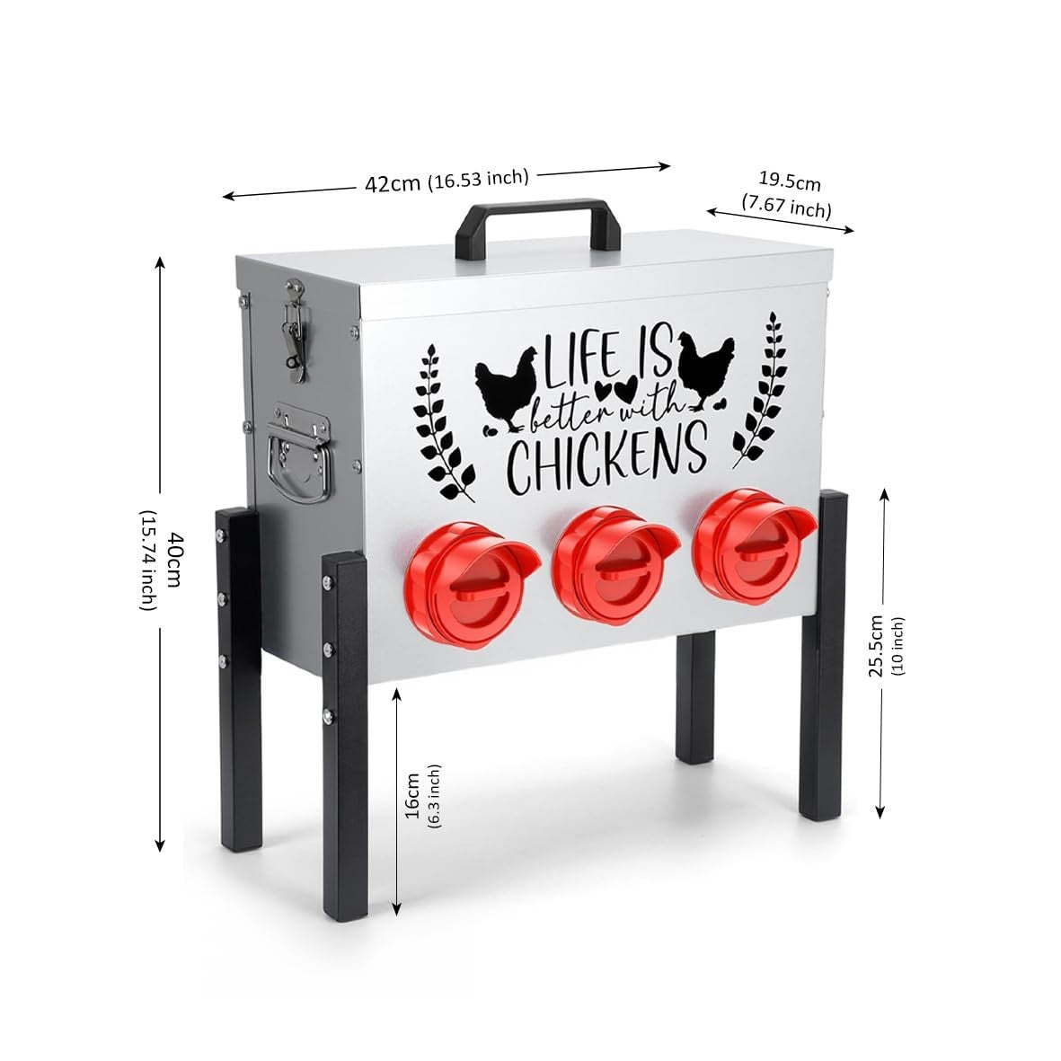 Metal Chicken Feeder 6 Port Dispenser with Stand Lid
