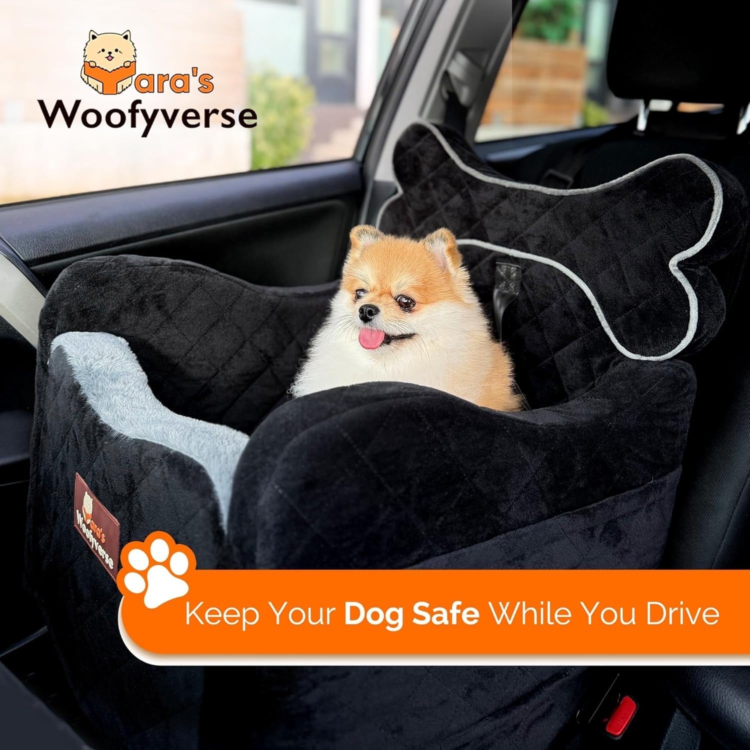 Luxury Dog Car Booster Seat Elevated Travel Bed Safety Tether Storage