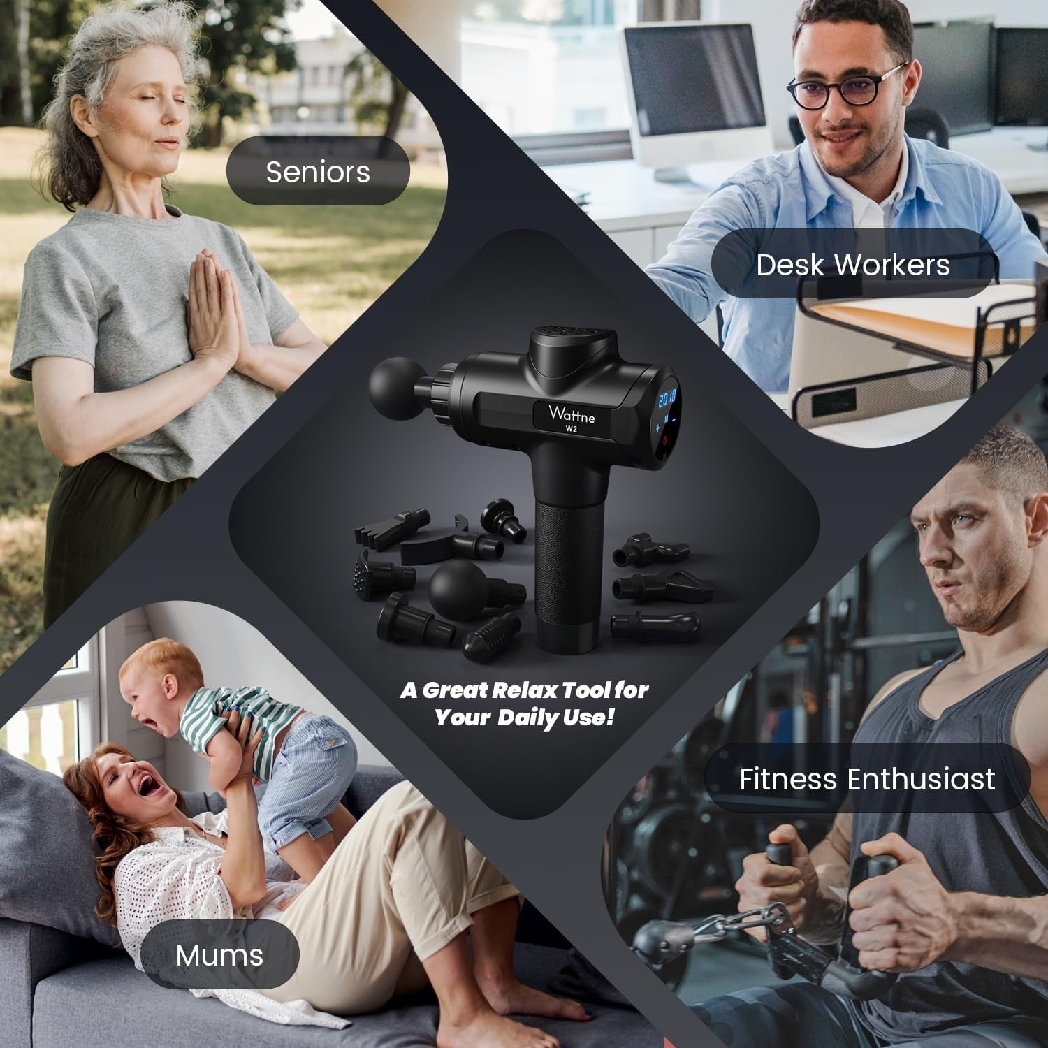 Deep Tissue Massage Gun 20 Speed Levels Quiet Cordless Muscle Recovery