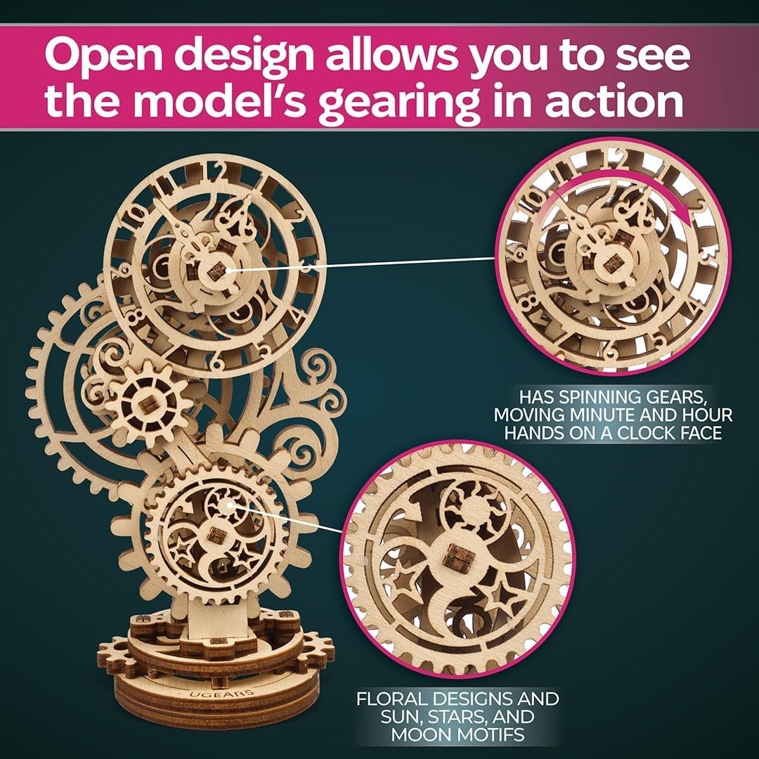 Steampunk 3D Wooden Clock Puzzle Kit - Mechanical Vintage DIY Model 43pcs