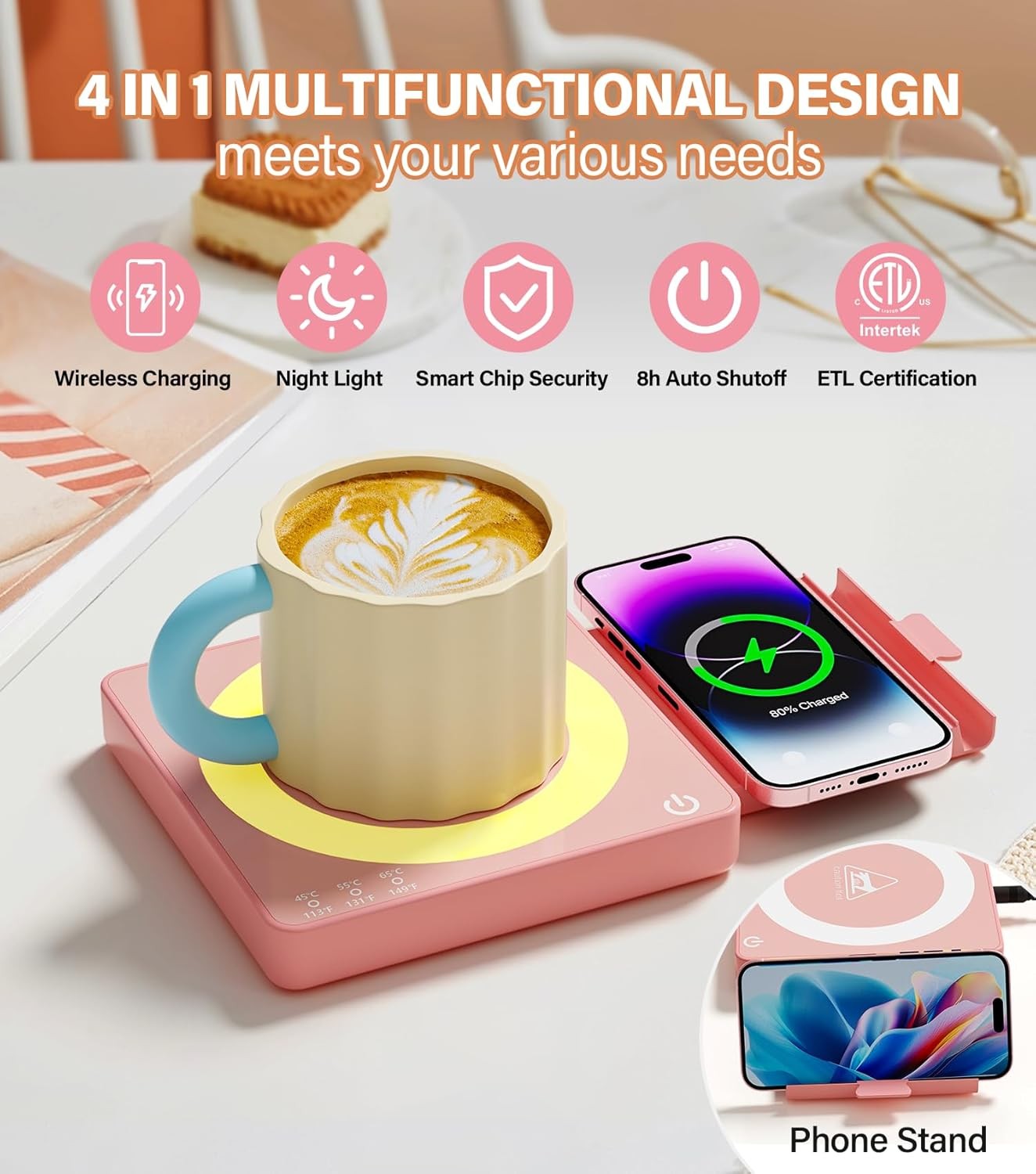15W Smart Mug Warmer & Wireless Charger 3 Heat Auto Off