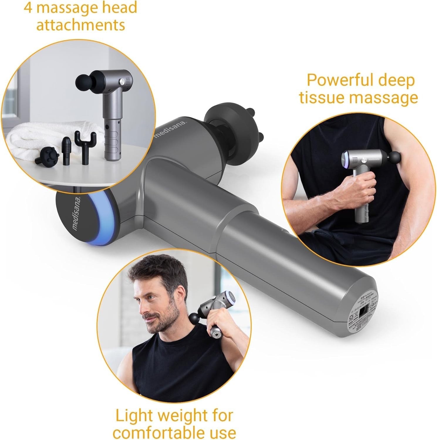 Deep Tissue Massage Gun Muscle Massager 4 Heads 3 Power Levels Cordless