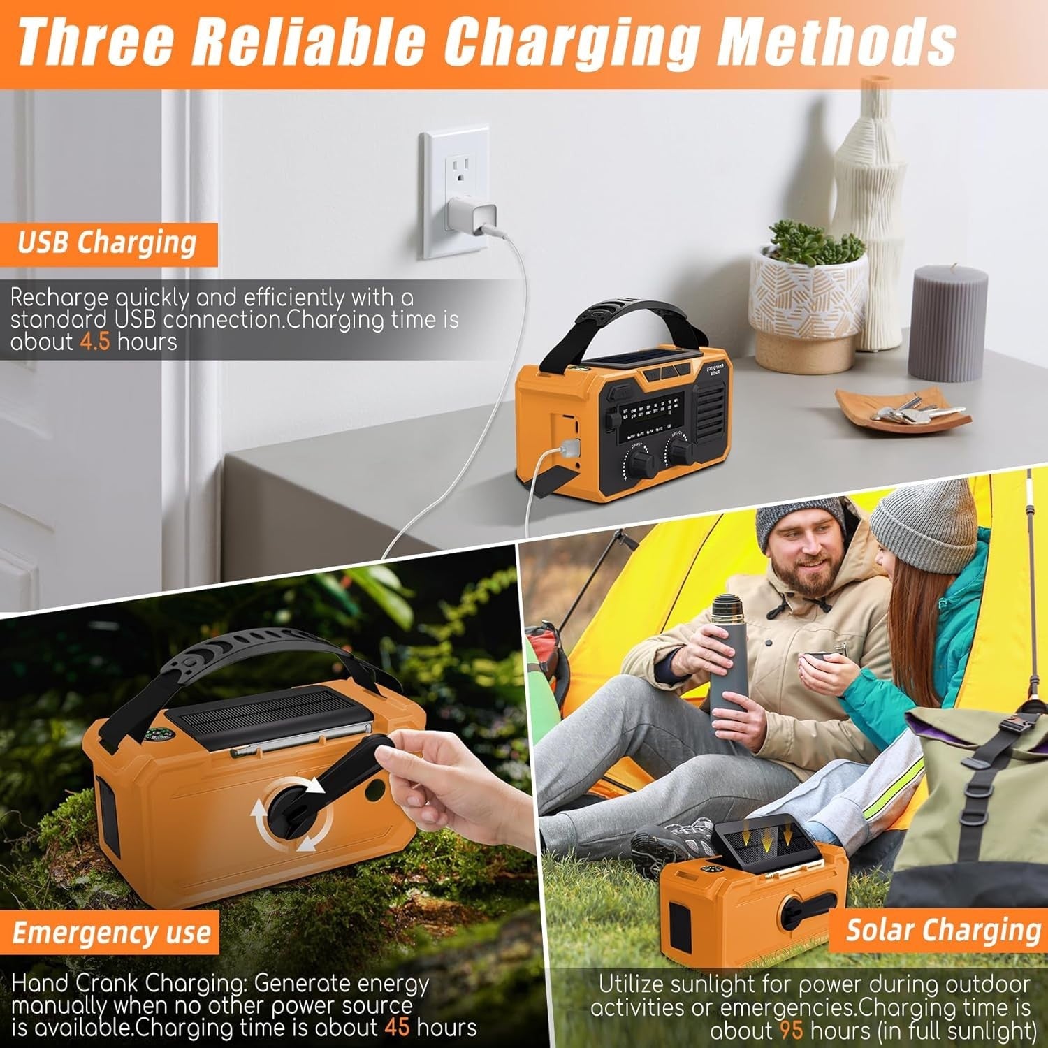 27000mAh Emergency Wind Up Radio, Solar FM/AM, SOS Alarm & Flashlight