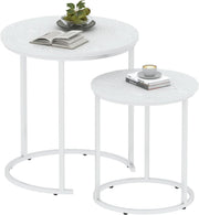 Nesting Coffee Tables Set of 2 Round White Marble Top Metal Frame Living Room