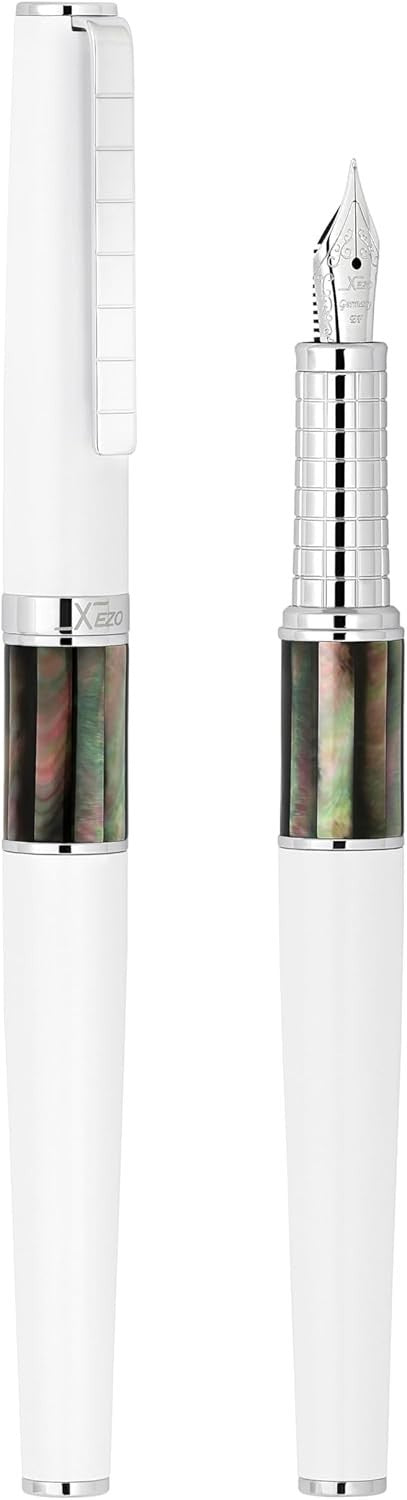 Luxury Fountain Pen White Black Pearl Chrome Extra Fine Smooth Writing