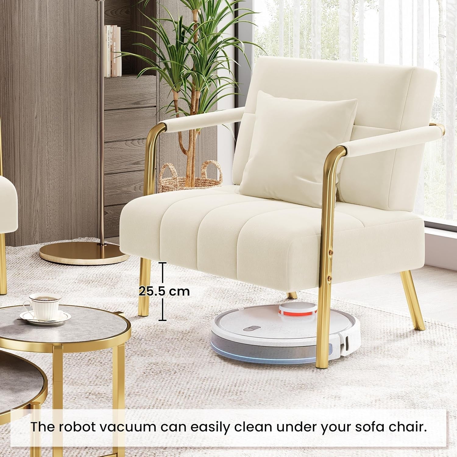 Modern Velvet Accent Armchair – Beige Upholstered Lounge Chair with Gold Legs