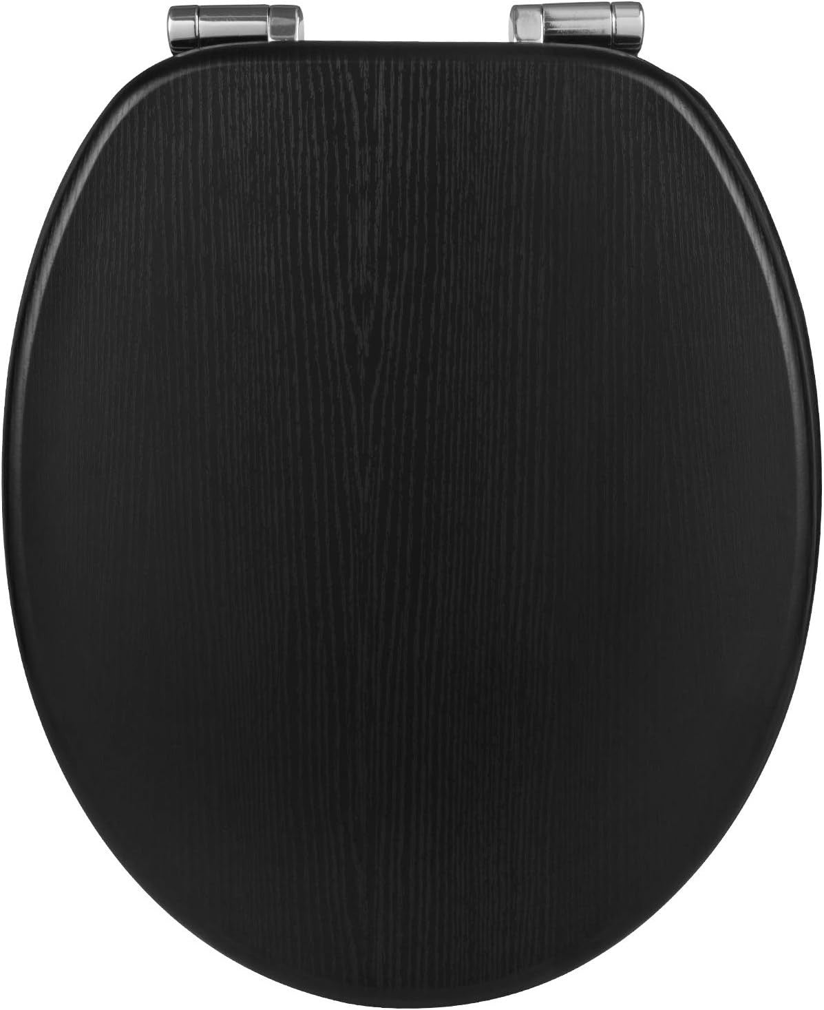 Wooden Toilet Seat Soft Close Black MDF Heavy Duty Standard WC 43.8x37.8cm