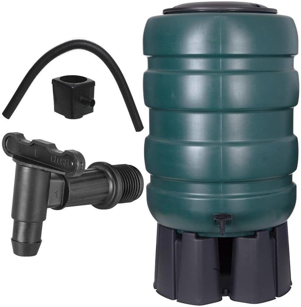 250L Green Traditional Barrel Water Butt With Stand & Tap Plastic Kit