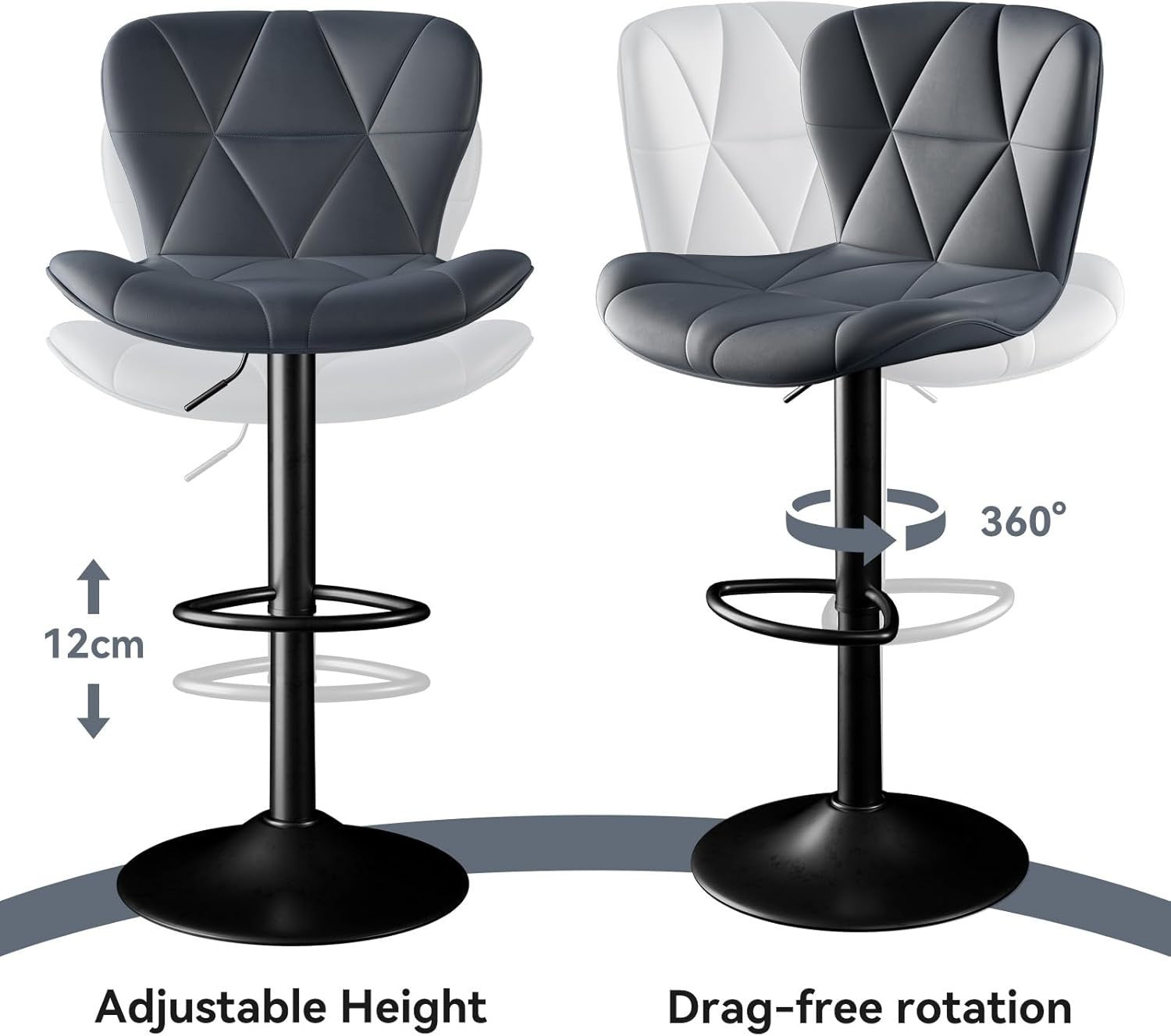 Adjustable Swivel Bar Stools Set of 2 Faux Leather Counter Height