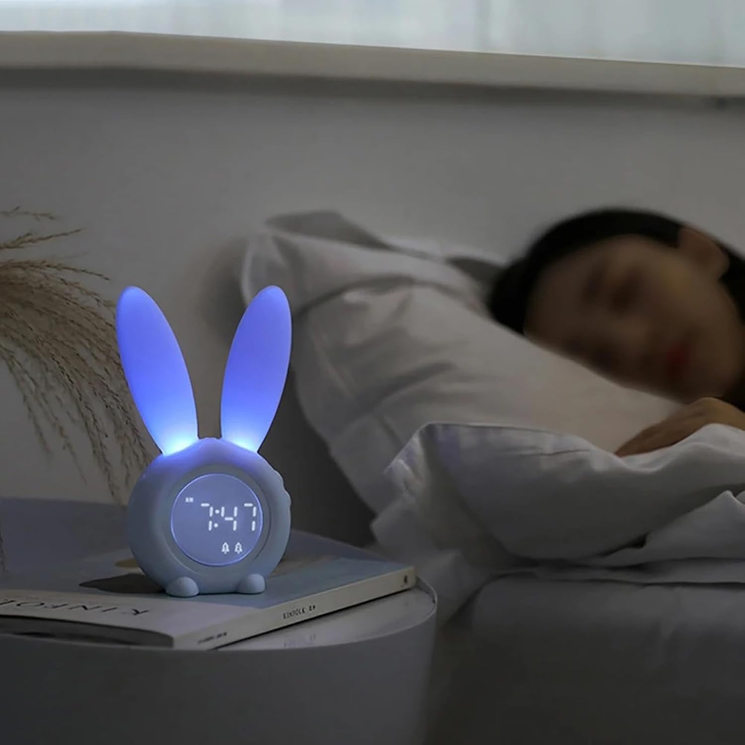 Cute LED Digital Alarm Clock Rabbit Night Light Rechargeable Loud Heavy Sleepers