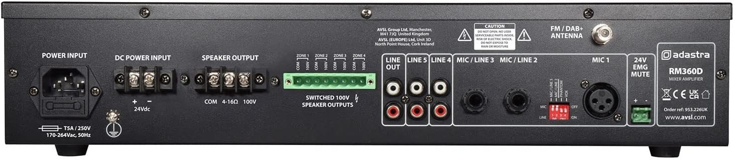 360W 100V Mixer Amplifier DAB+ Bluetooth USB SD PA System