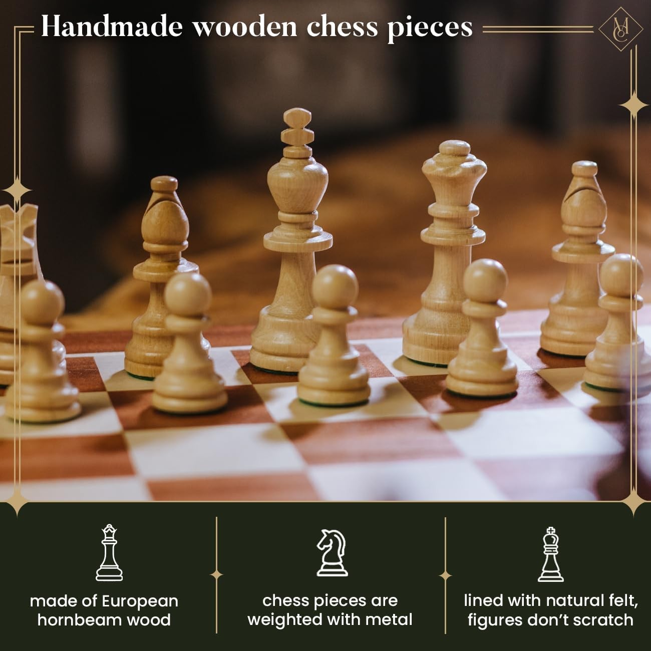 48cm Inlaid Wooden Chess Set with Weighted Staunton Pieces & Storage Box