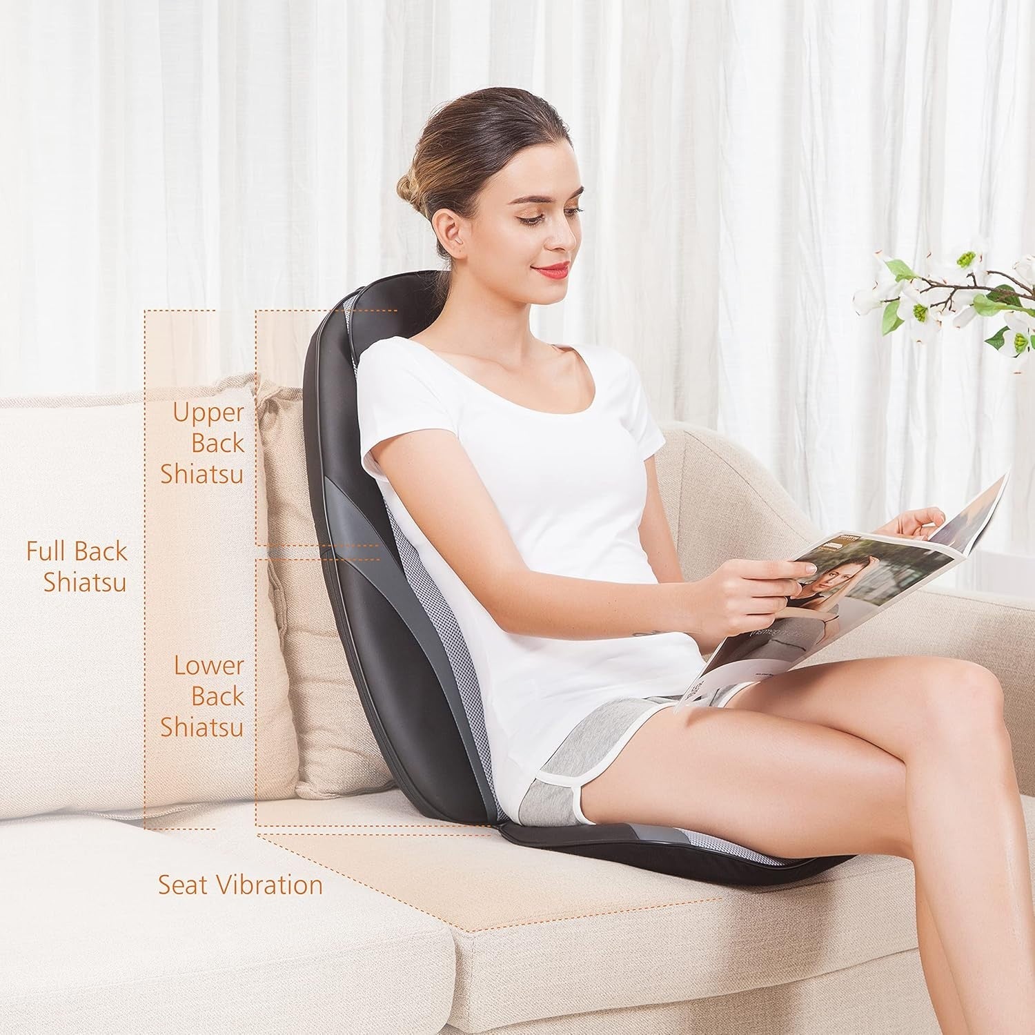 Shiatsu Back Massager Chair Pad with Heat Deep Kneading Seat Cushion Home Office