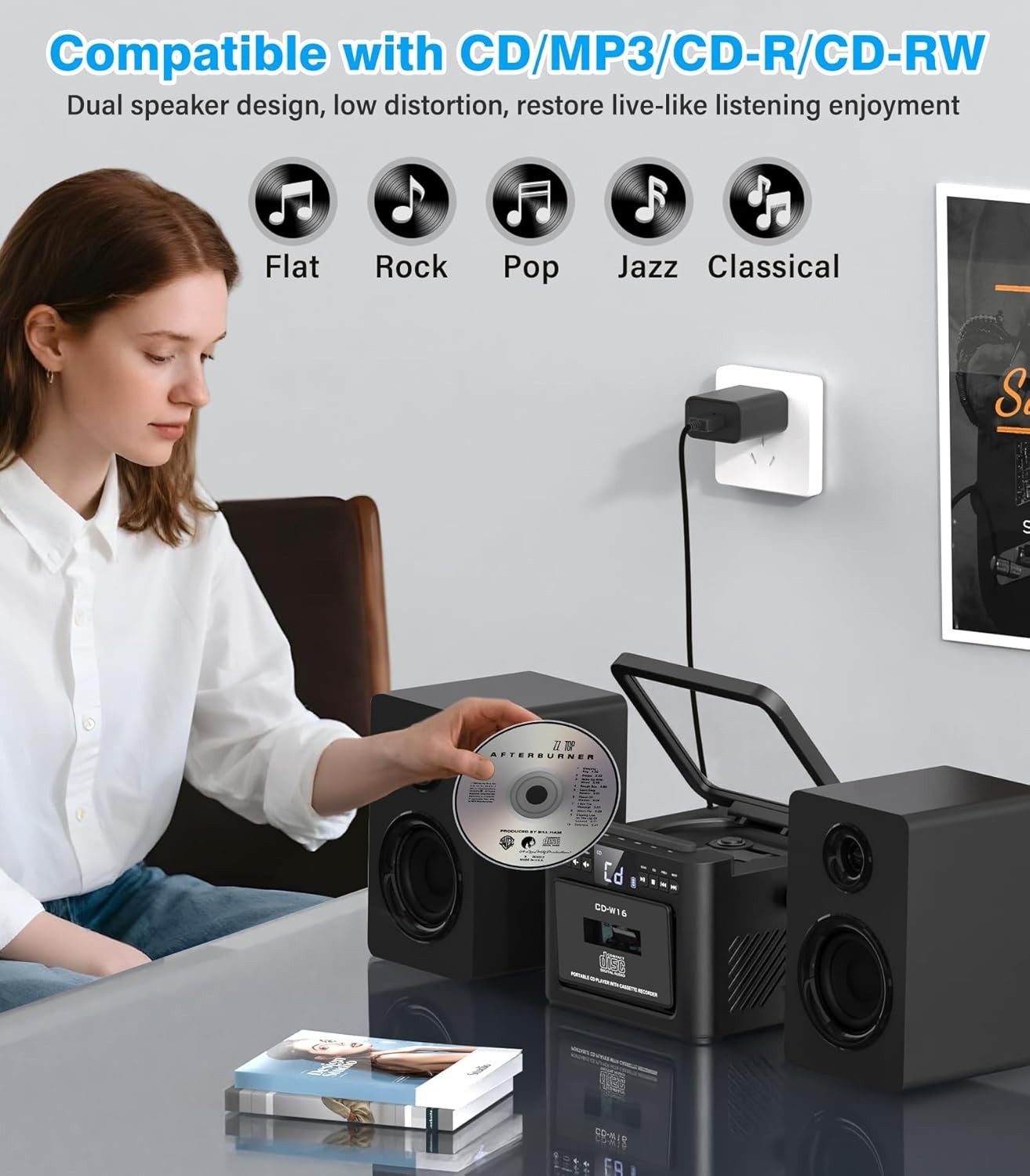 40W CD Cassette Player Hi-Fi System | Bluetooth, FM, USB, AUX, Remote Control