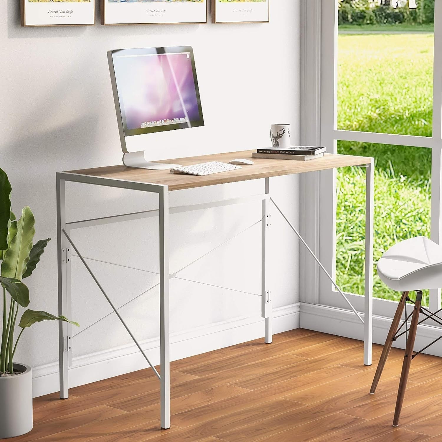 Oak Folding Computer Desk 100x50cm Portable Compact Home Office Table
