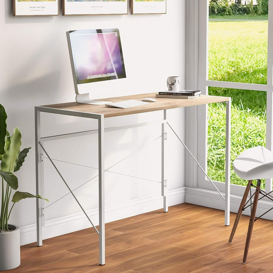 Oak Folding Computer Desk 100x50cm Portable Compact Home Office Table