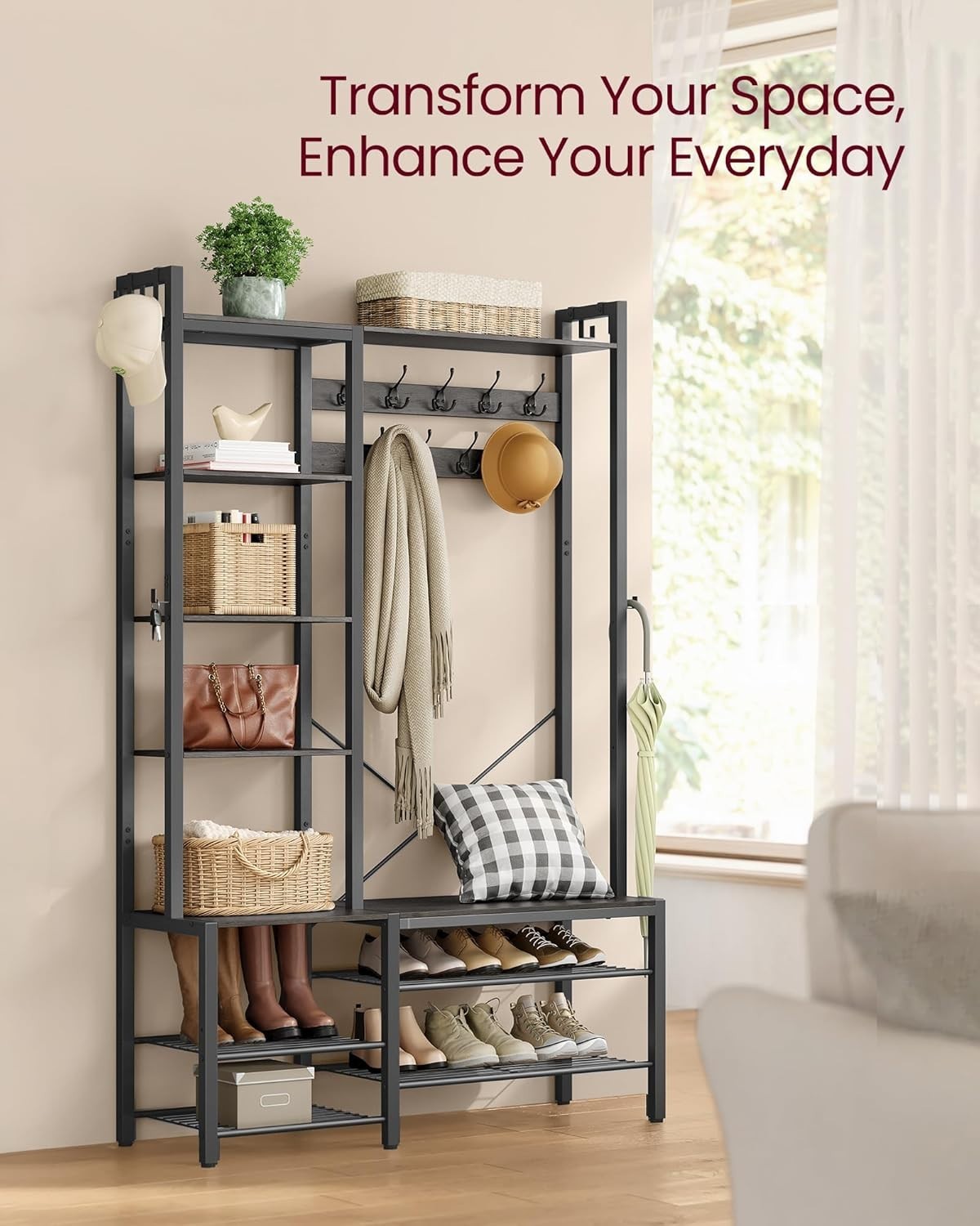 Coat Rack with Bench & Shoe Storage | 120x40x190cm Entryway Organiser