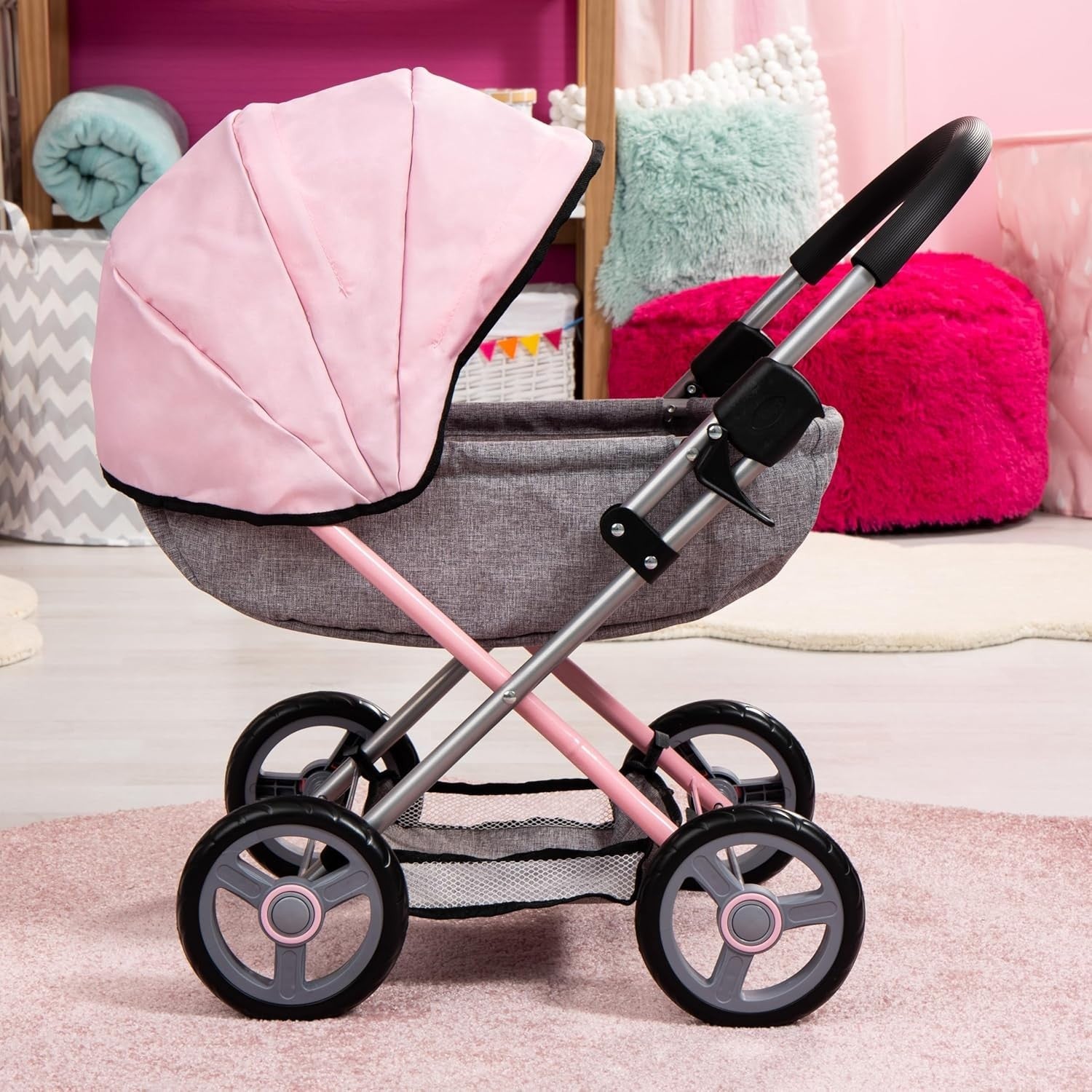 Foldable Baby Doll Pram Pushchair Toy with Accessories for 46cm Dolls