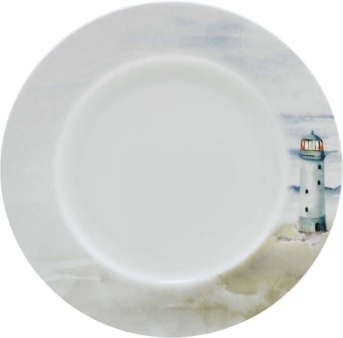 12pc Bone China Dinnerware Set Coastal Plates Bowls Lightweight Service for 4