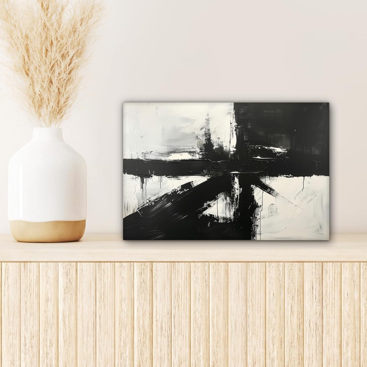Abstract Black White Canvas Wall Art 30x20cm Framed Modern Print