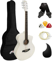 Full Size Cutaway Acoustic Guitar Starter Kit White w/ Bag & Strap