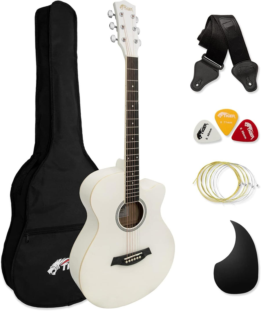 Full Size Cutaway Acoustic Guitar Starter Kit White w/ Bag & Strap