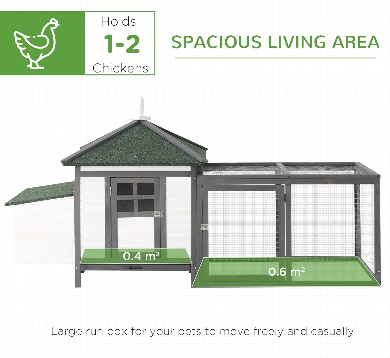 Wooden Chicken Coop with Run Nest Box Open Top Outdoor Hen House Grey