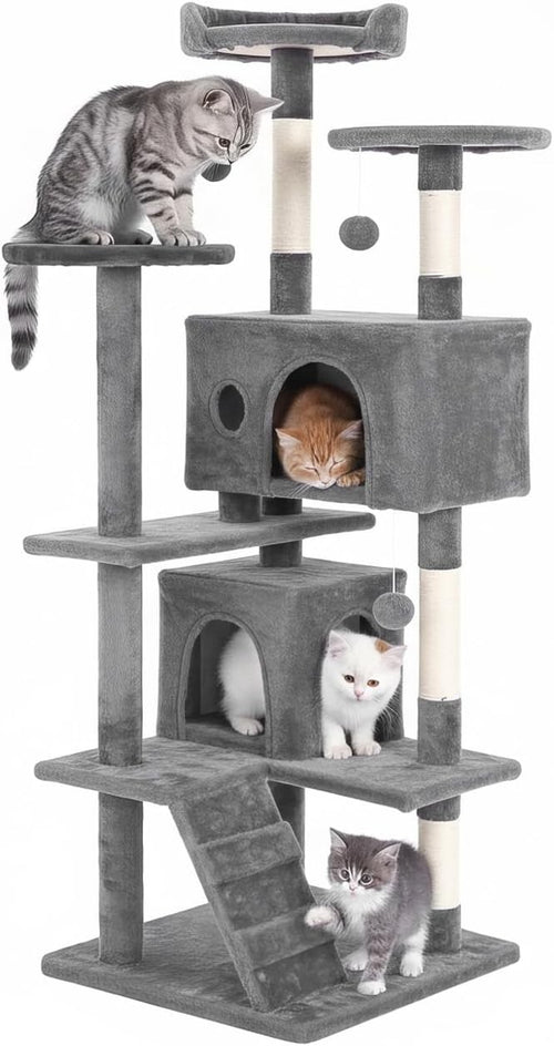 Light Grey Cat Tree Tower 139cm Multi Level with Condo Scratching Posts