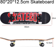 31" Skateboard Maple Deck Double Kick Kids Adults Beginner w/ T-Tool Black Red