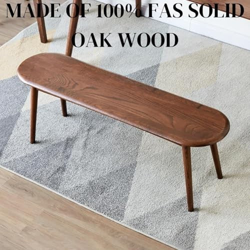 Solid Oak Wood Dining Bench Walnut Half-Round Seat 39in for Entryway