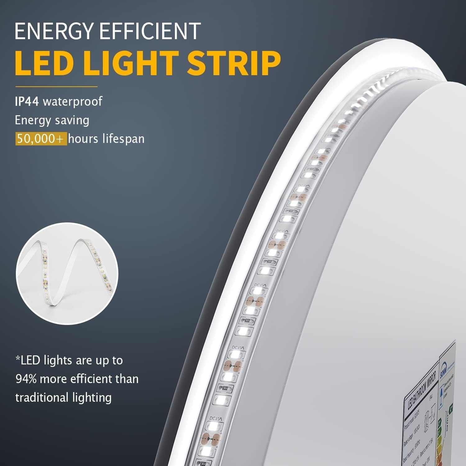 Round LED Bathroom Mirror 60cm Anti-Fog 3 Light Modes Wall Mounted Touch