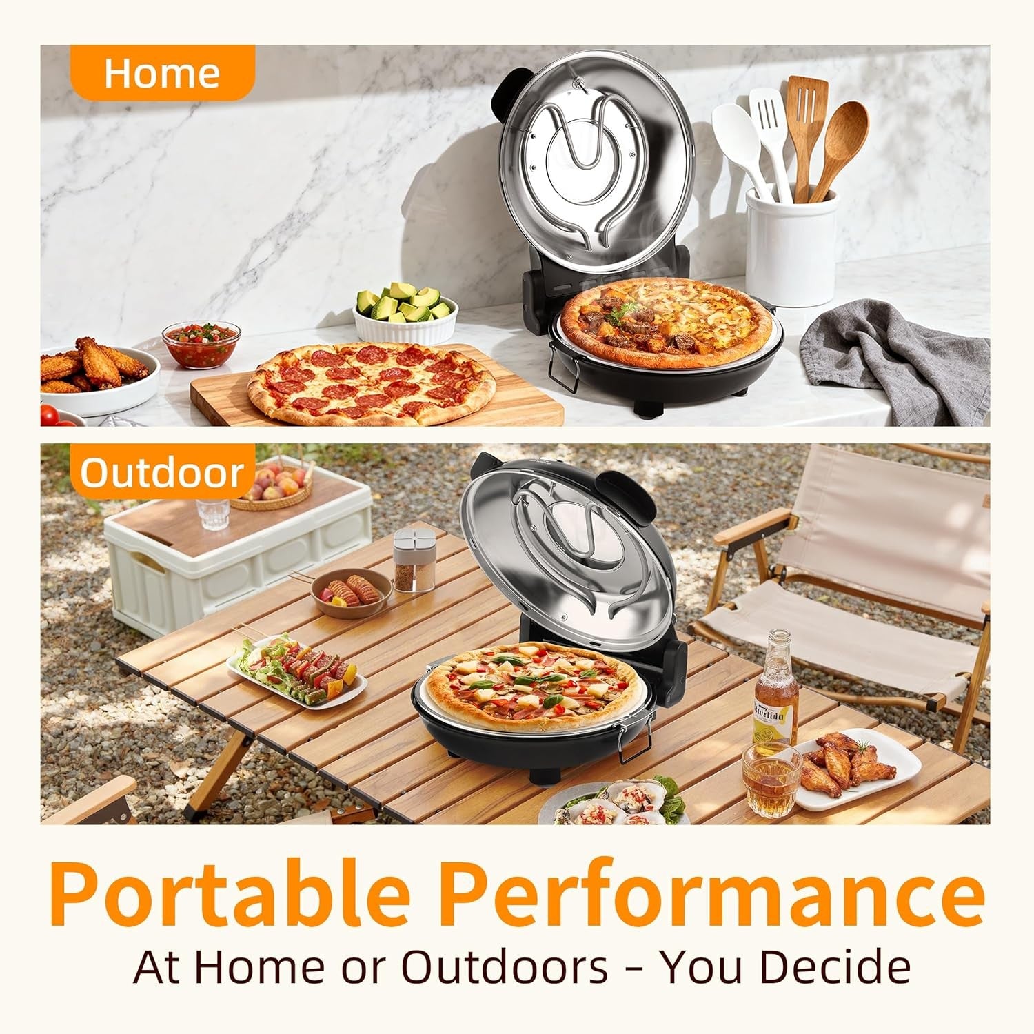 31cm Electric Pizza Oven 1200W Dual Temp Stone Base Fast Heat Black