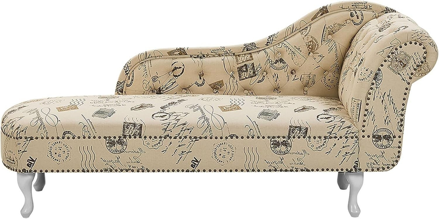 Vintage Right Hand Chaise Lounge Beige Polyester Fabric Tufted Backrest