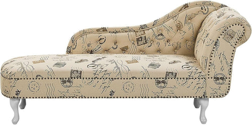 Vintage Right Hand Chaise Lounge Beige Polyester Fabric Tufted Backrest