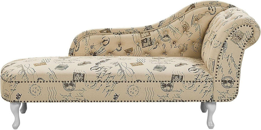 Vintage Right Hand Chaise Lounge Beige Polyester Fabric Tufted Backrest