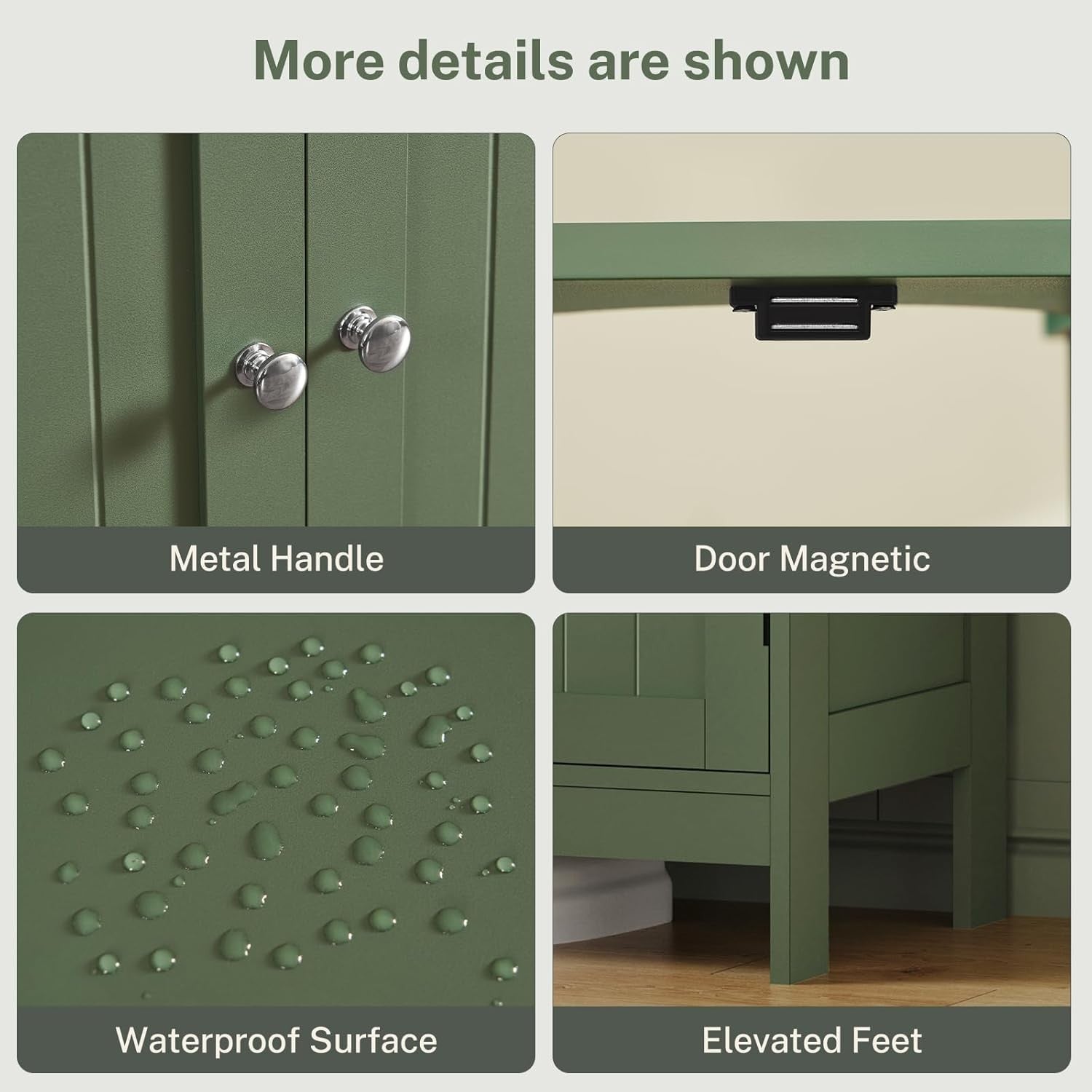 Forest Green Under Sink Cabinet – Bathroom Vanity Storage with 2 Doors & Shelf