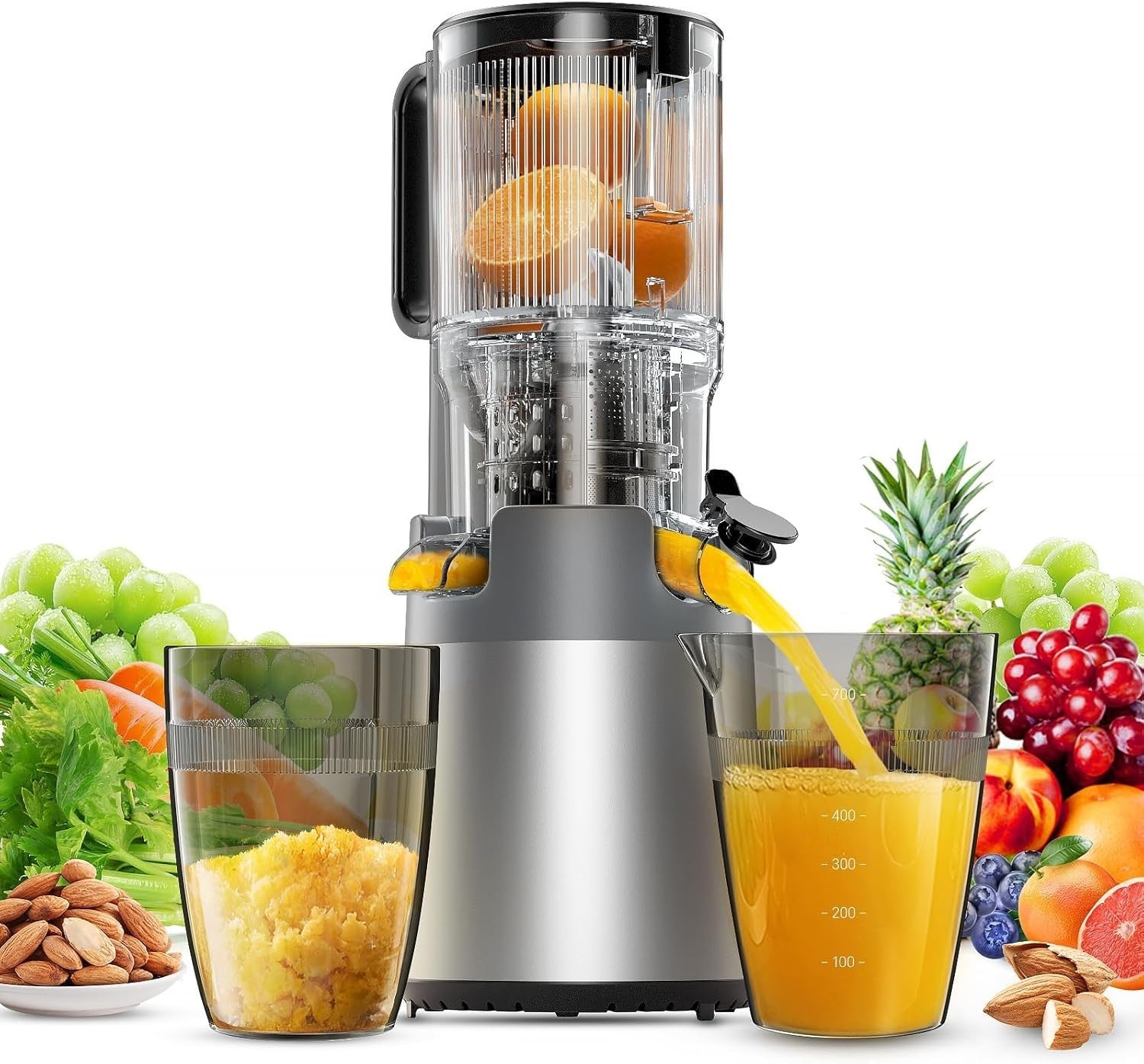Cold Press Juicer Whole Fruit 5in Feed Chute High Juice Yield Easy Clean