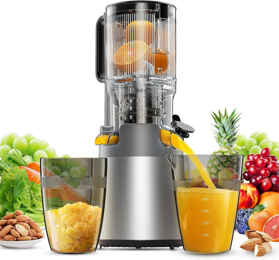 Cold Press Juicer Whole Fruit 5in Feed Chute High Juice Yield Easy Clean