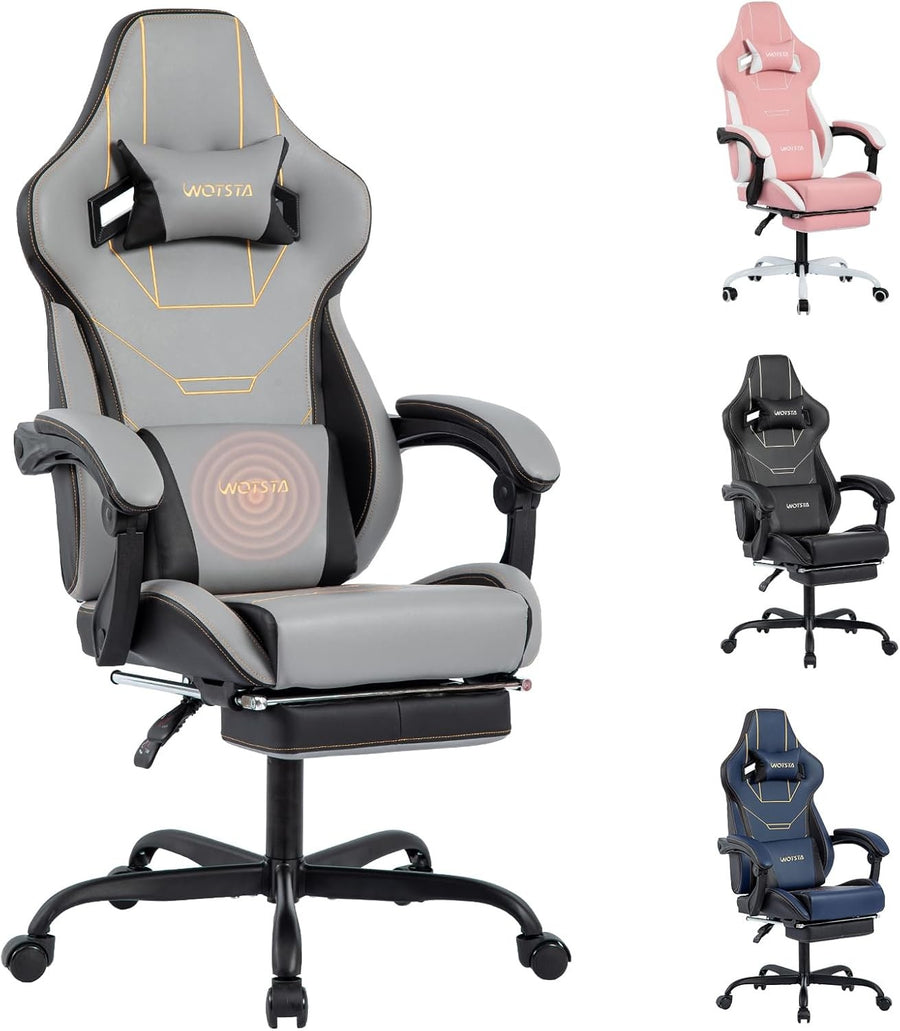 Ergonomic Gaming Chair with Footrest Lumbar Support Grey Black