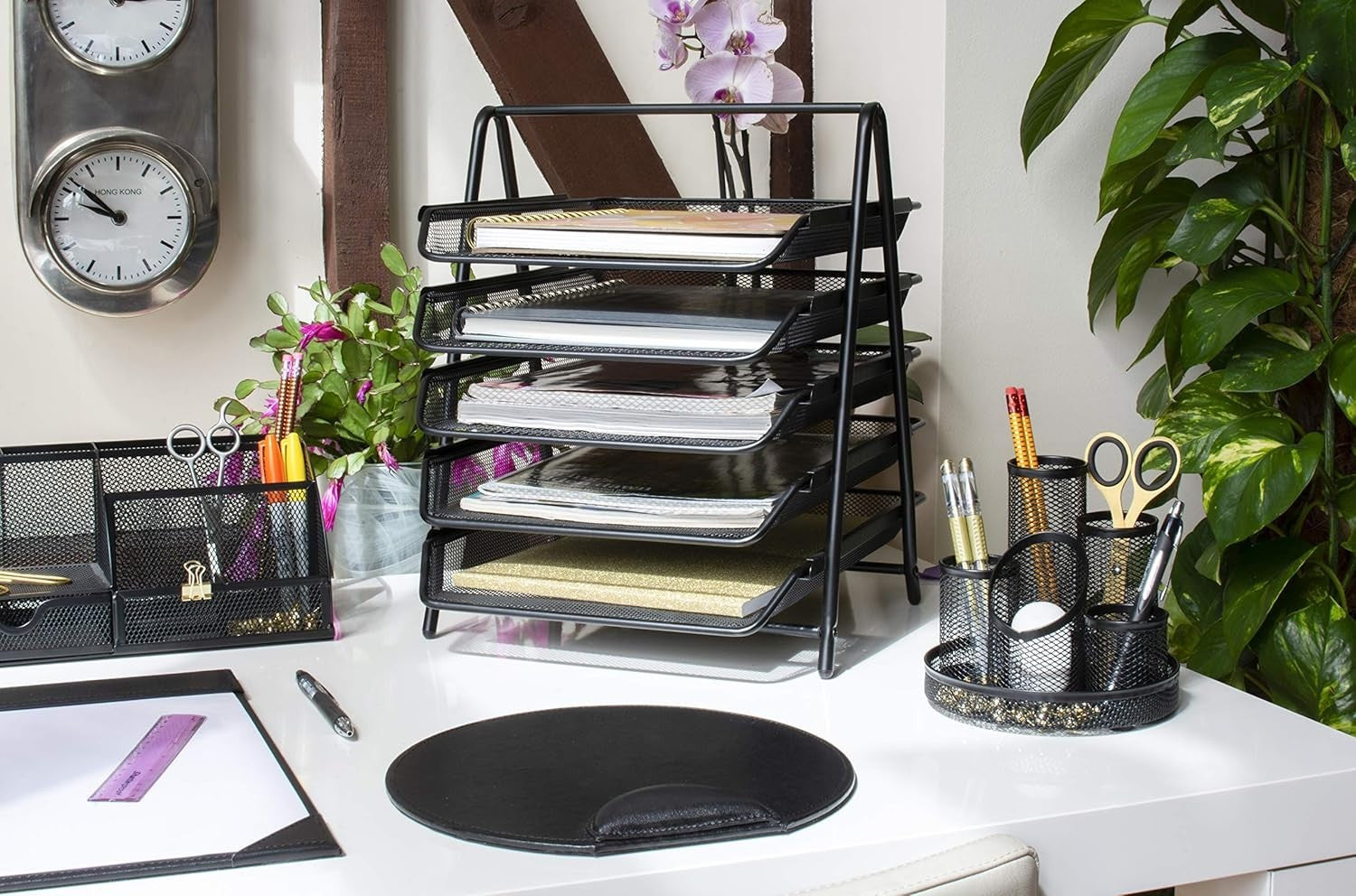 3-Pack 5-Tier Wire Mesh Letter Tray Desk Organiser A4 Paper Holder