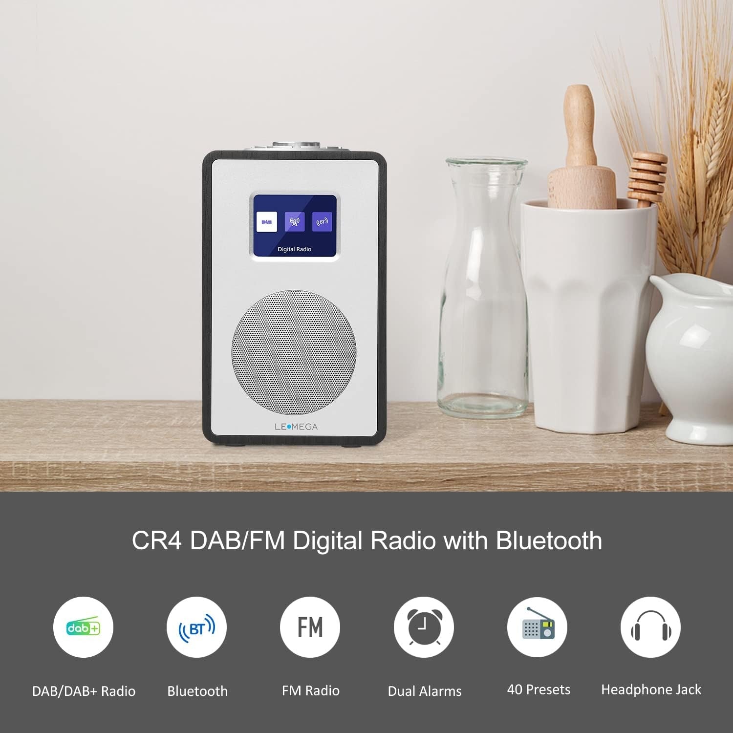 DAB DAB+ FM Digital Bluetooth Dual Alarm Wooden Effect Display