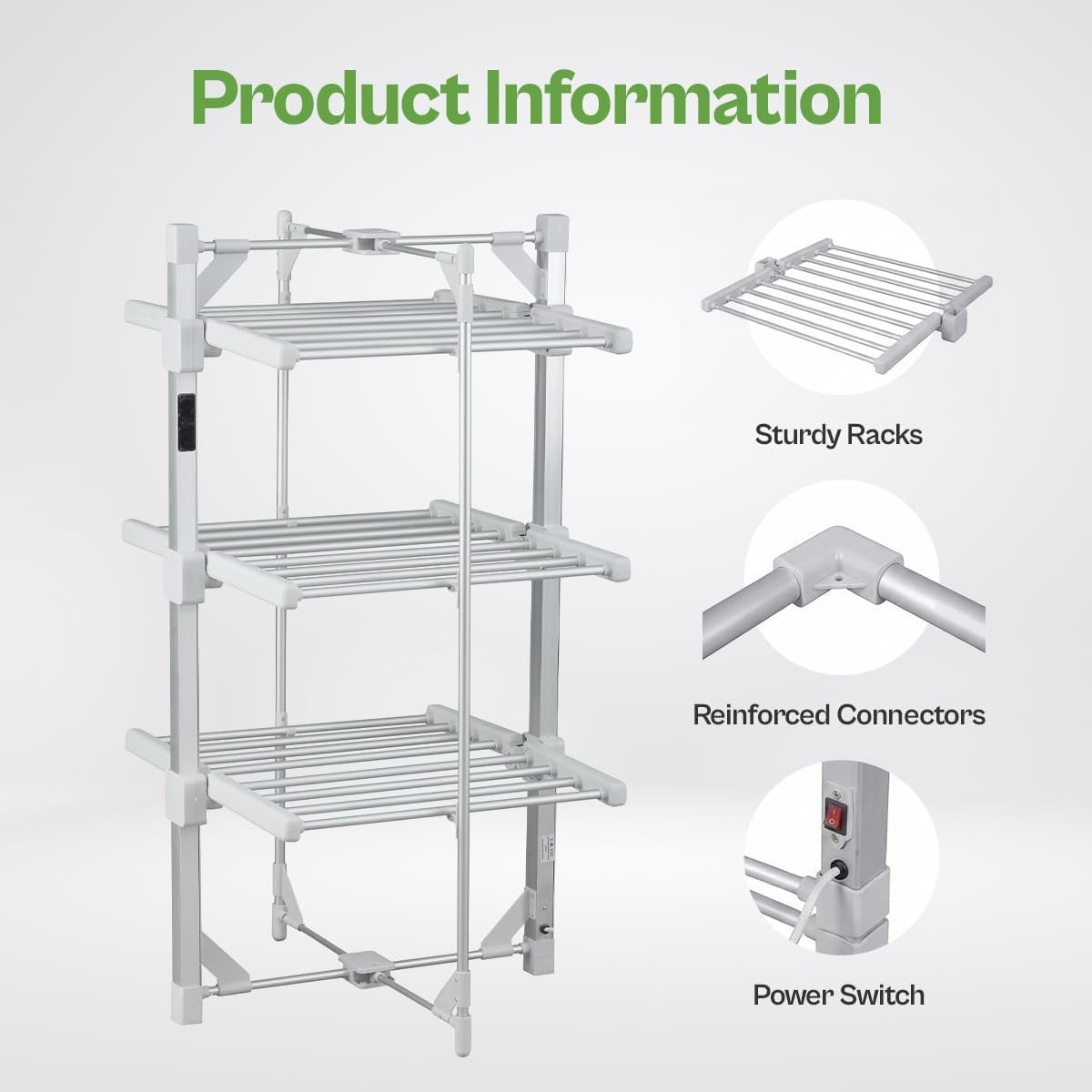 3 Tier Heated Clothes Airer with Cover Timer Folding Indoor Drying Rack
