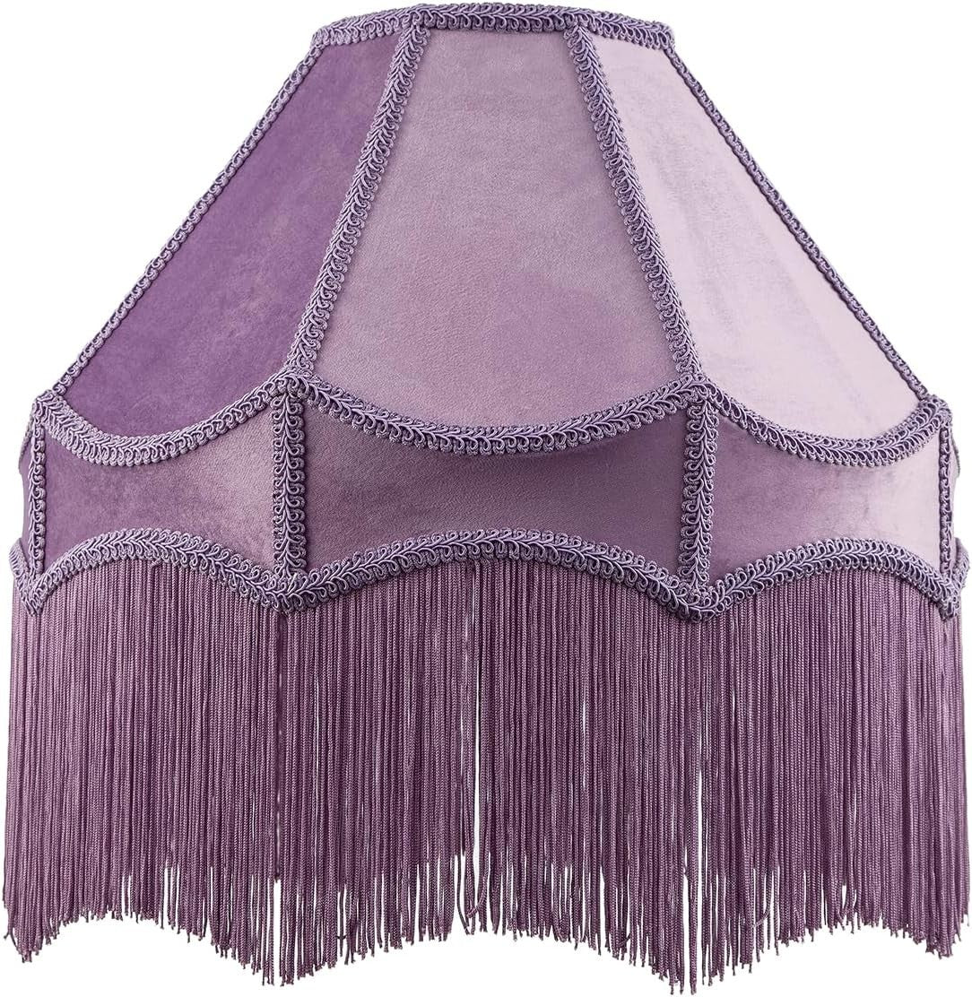 Victorian Empire Velvet Lampshade Lilac Tassel Pendant 40cm