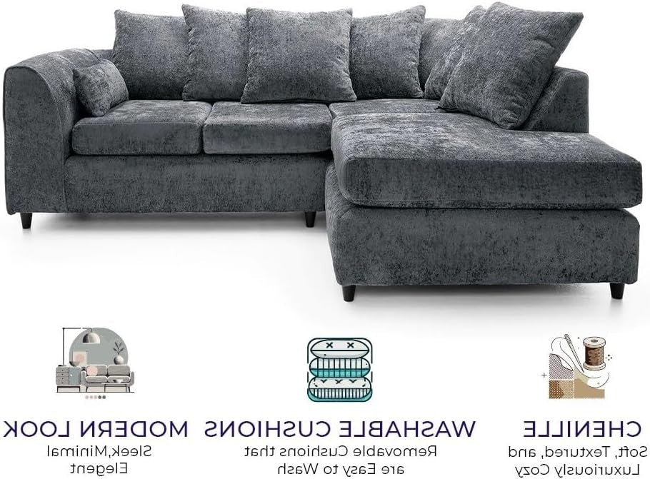L Shape Corner Sofa 5 Seater – Right Hand Chaise Couch in Crushed Fabric