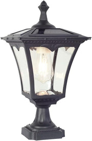 16.5" Solar Post Cap Pillar Light – IP65 Noir 6000K Glass Lantern
