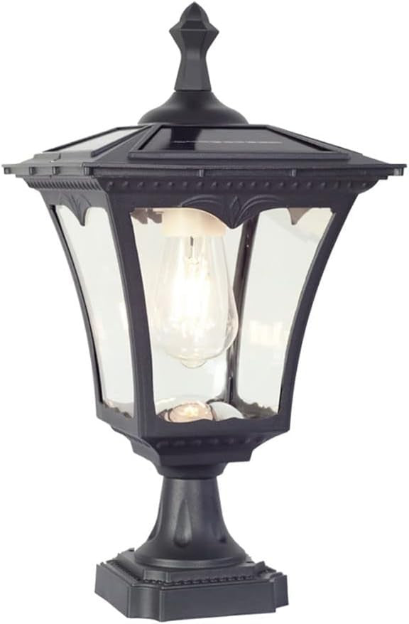 16.5" Solar Post Cap Pillar Light – IP65 Noir 6000K Glass Lantern