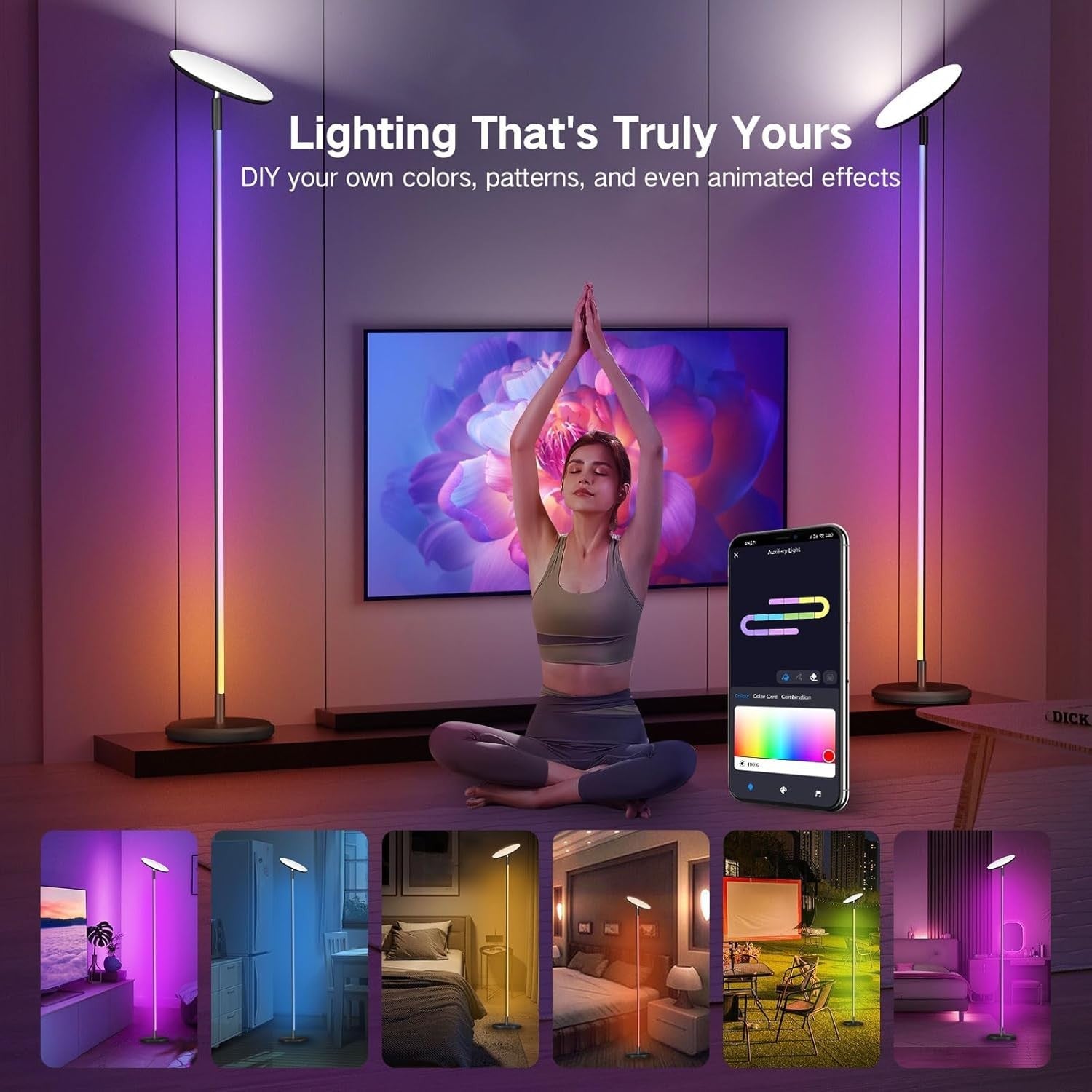 Smart RGBIC LED Floor Lamp 3000LM with WiFi, Music Sync & App Control