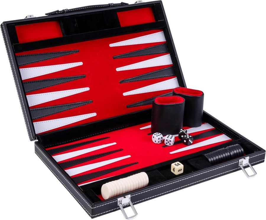 15” Backgammon Set Luxury Faux Leather Attache Case Travel Board Game